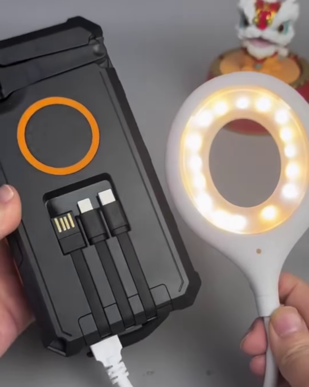 Rugged Solar Power Bank with Integrated Charging Cables – Portable Outdoor Battery Pack