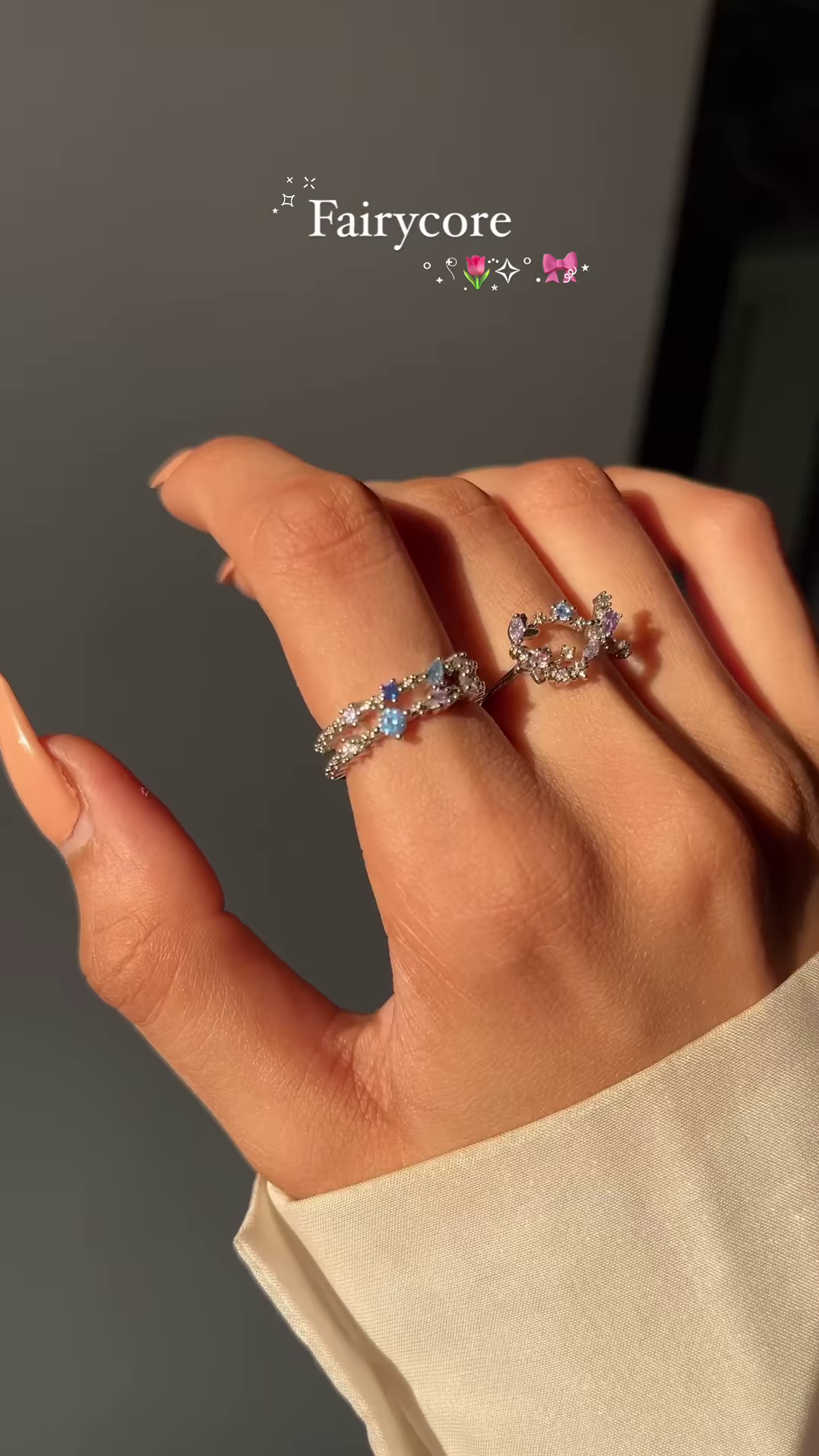 Whimsical Silver-Toned Fairycore Ring Set with Butterfly, Opal, and Star Accents