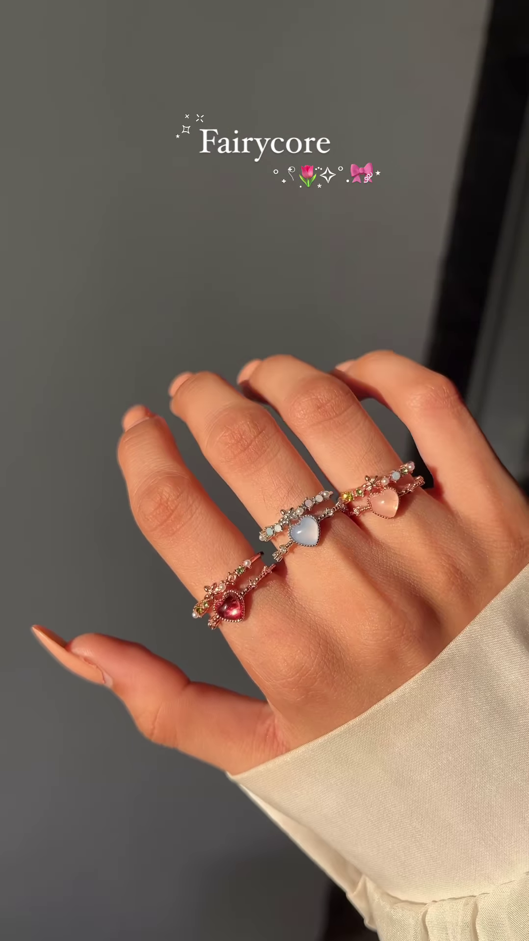 Whimsical Silver-Toned Fairycore Ring Set with Butterfly, Opal, and Star Accents