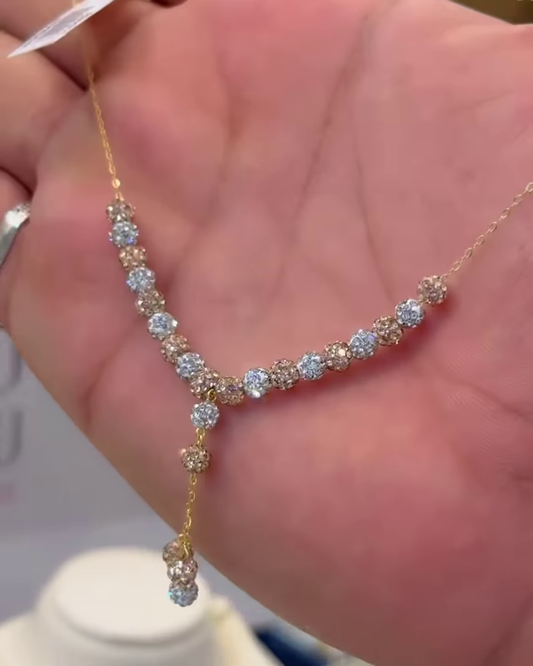 Elegant Two-Tone Gold Y-Necklace with Graduated Diamond Clusters