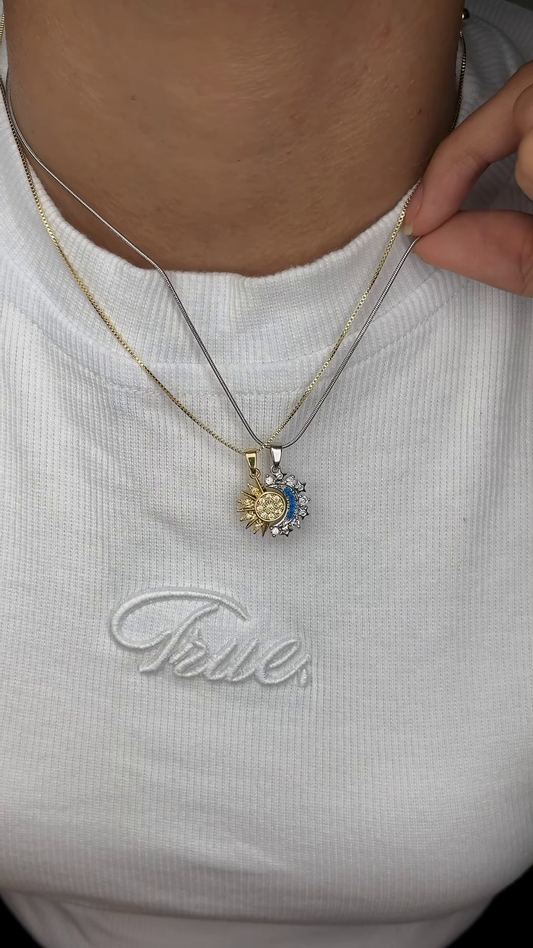 Celestial Sun and Moon Necklace Set โ Mismatched Metal Layered Pendants
