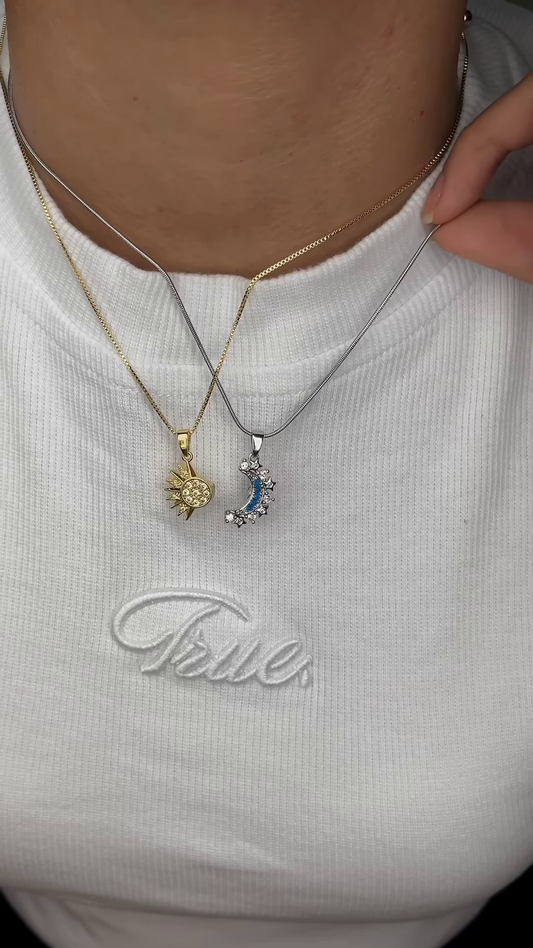 Celestial Sun and Moon Necklace Set โ Mismatched Metal Layered Pendants