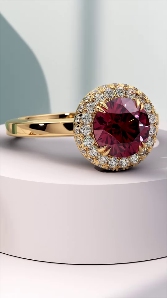 Elegant Ruby and Diamond Jewelry Set: Necklace, Earrings, and Ring in Gold Tone