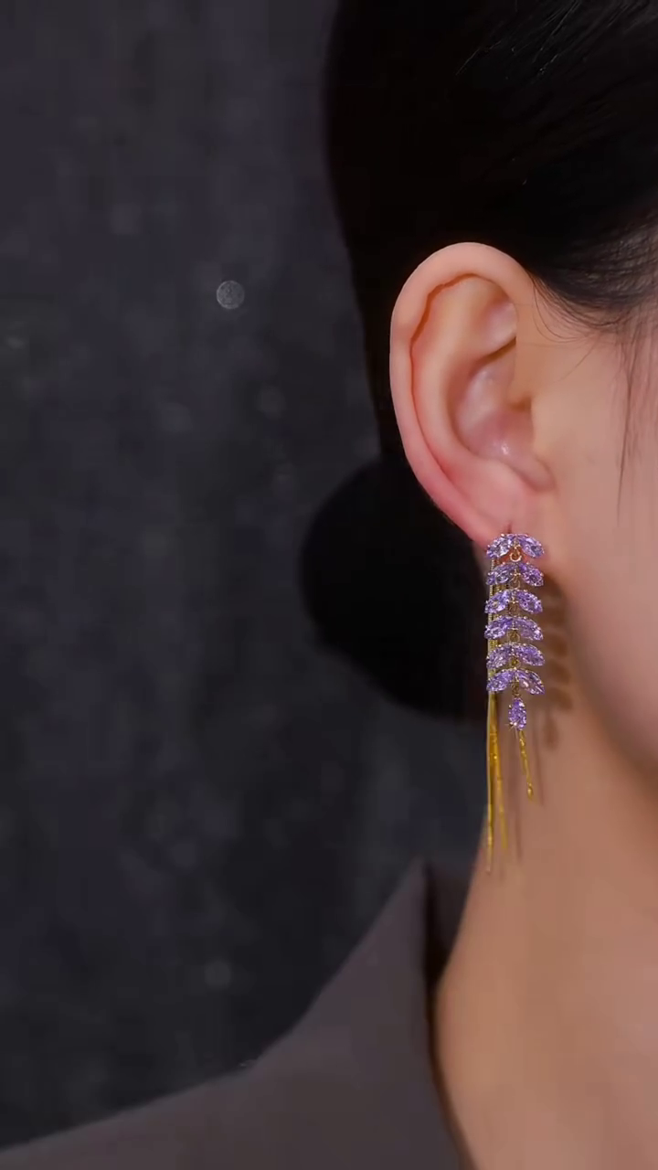 Exquisite Chandelier Style Dangling Earrings with Purple Rhinestones for Women