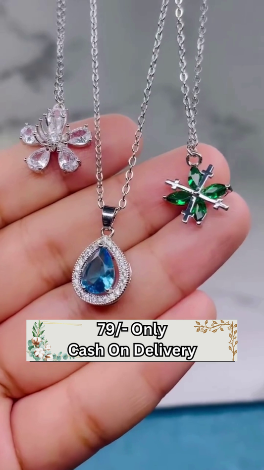 Elegant Sterling Silver Pear-Shaped Blue Gemstone Pendant Necklace with Crystal Halo