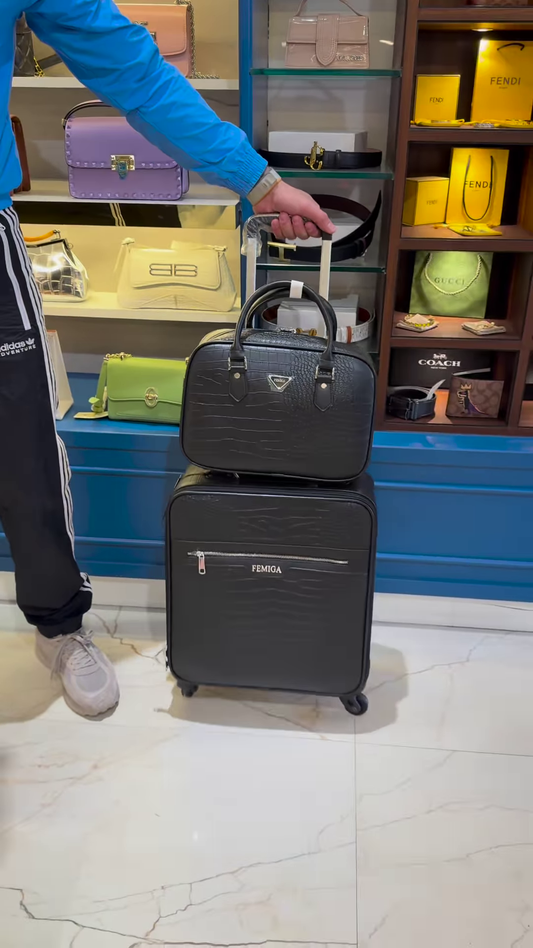 Stylish and Colorful Vertical Striped Luggage Set with Matching Handbag