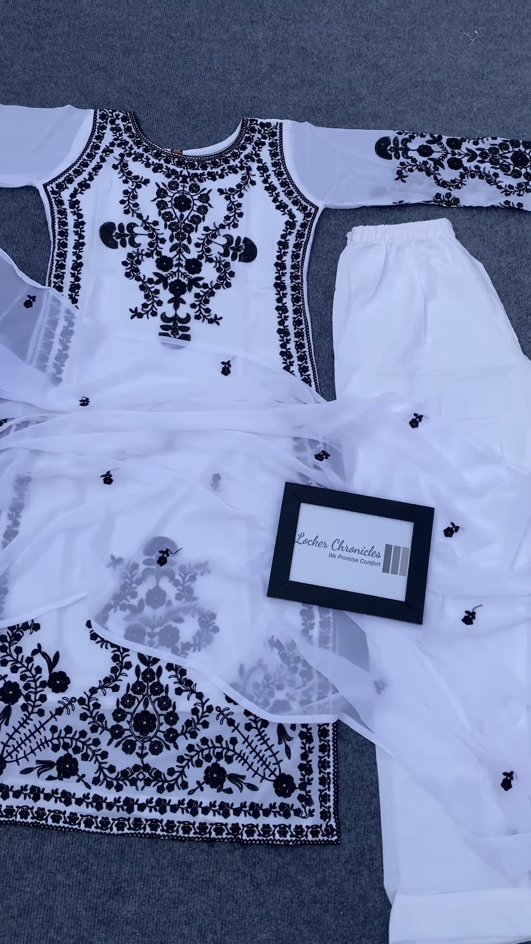 Elegant White Embroidered Chikankari Kurta Set with Dupatta and Pants