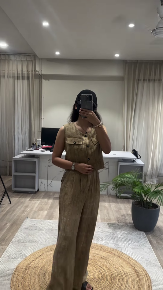 Stylish Mauve Sleeveless Top and Wide-Leg Pants Co-ord Set for Women