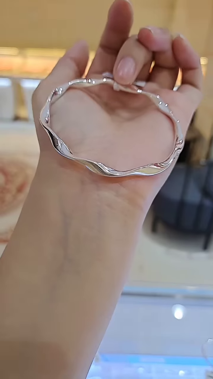 Modernist Twisted Silver Bangle Bracelet for Women