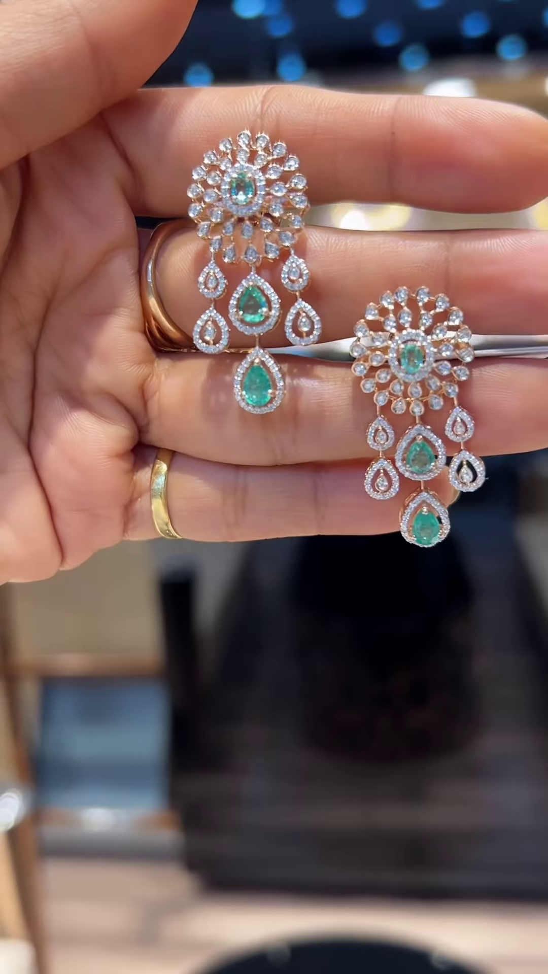 Exquisite Multi-Strand Diamond and Emerald Necklace in Gold Tone