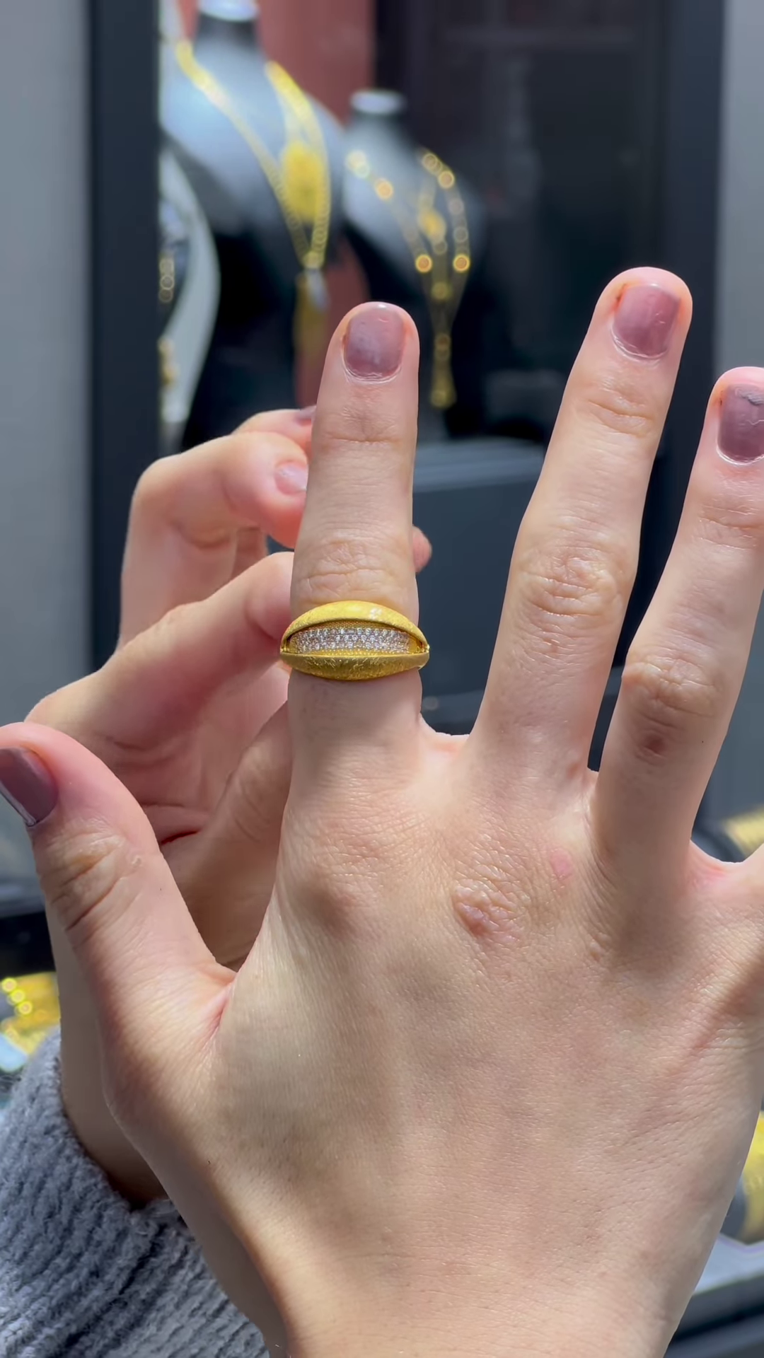 Unique Gold-Toned Almond-Shaped Statement Ring