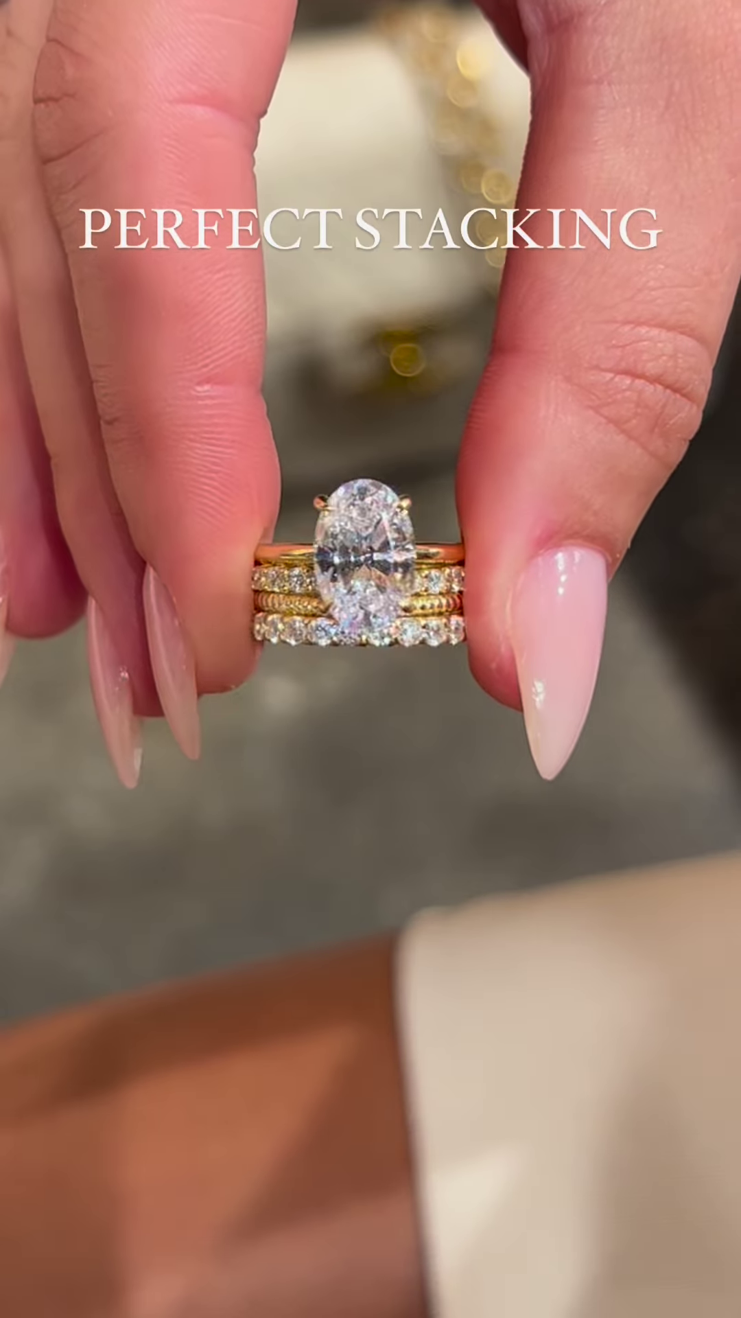 Elegant Gold-Toned Oval Ring Set with Stackable Bands