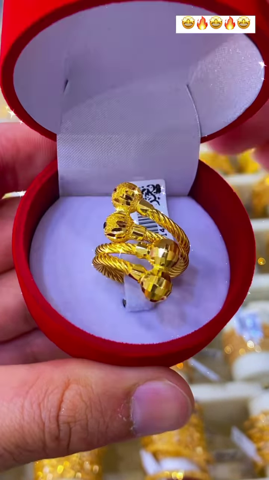 Exquisite Gold-Toned Spiral Ring with Textured Spherical Accents