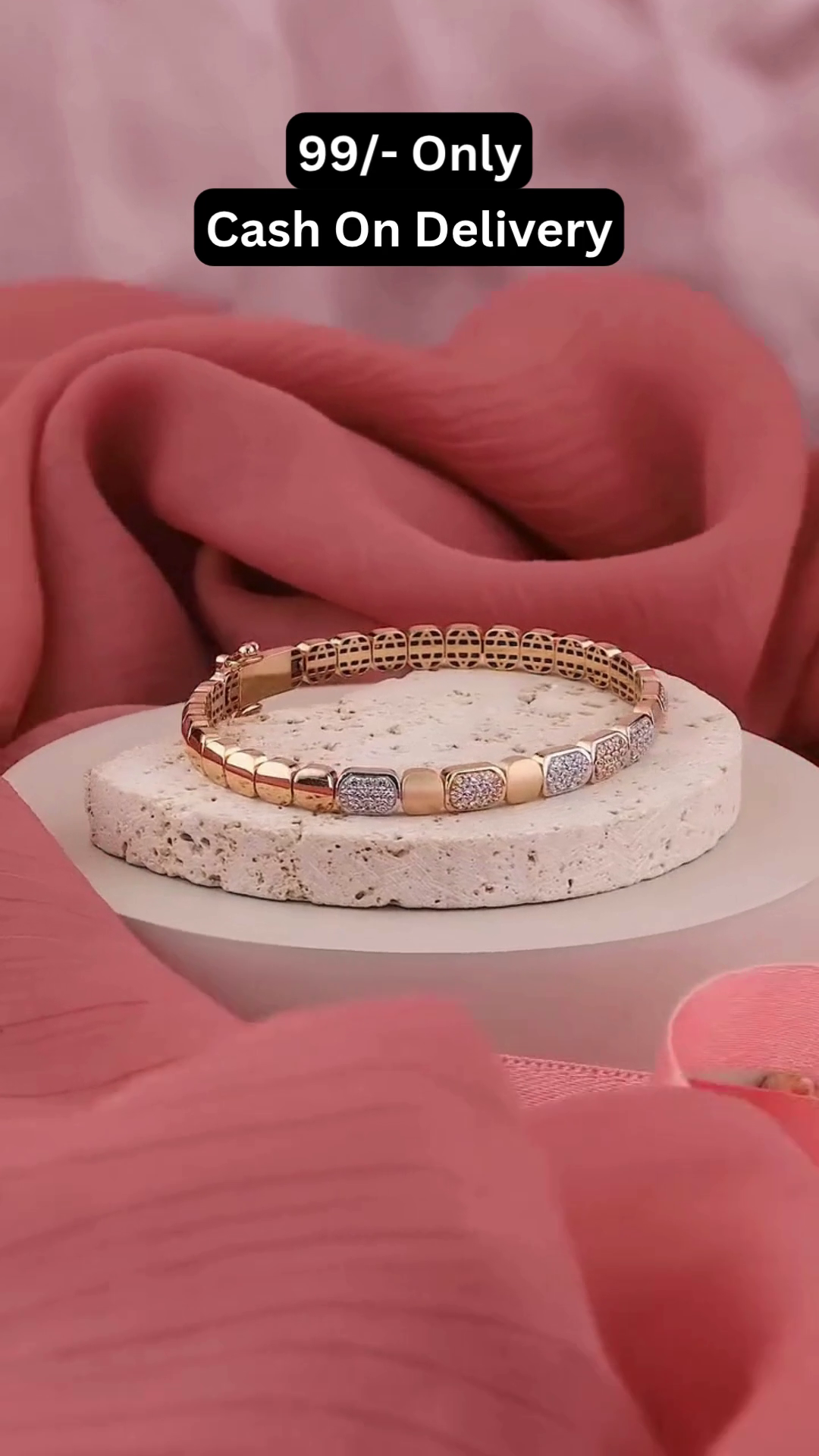 Elegant Two-Tone Link Bracelet with Dazzling Pavé-Set Clear Gemstones