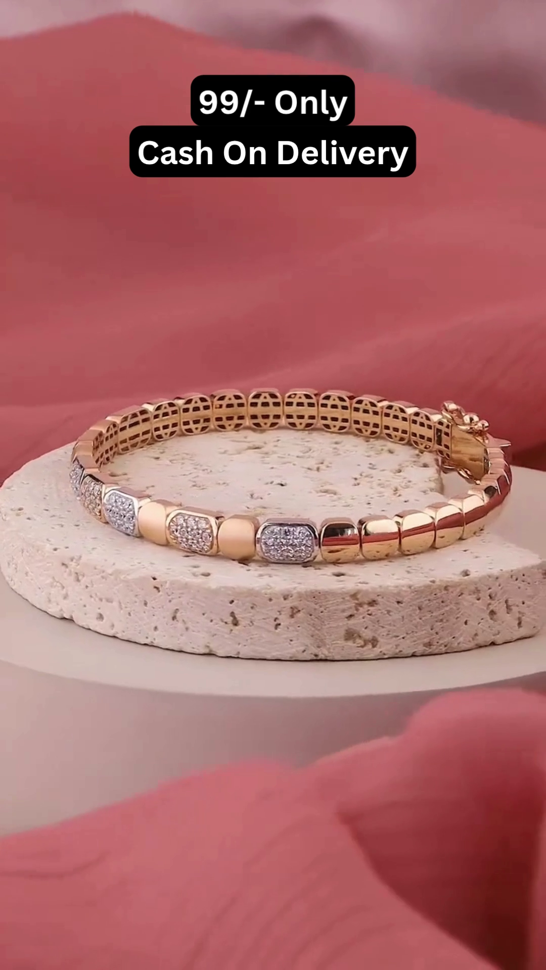 Elegant Two-Tone Link Bracelet with Dazzling Pavé-Set Clear Gemstones