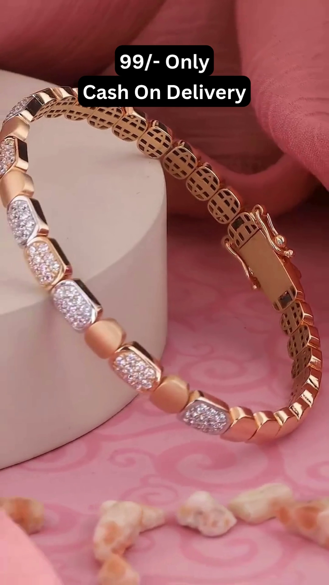 Elegant Two-Tone Link Bracelet with Dazzling Pavé-Set Clear Gemstones