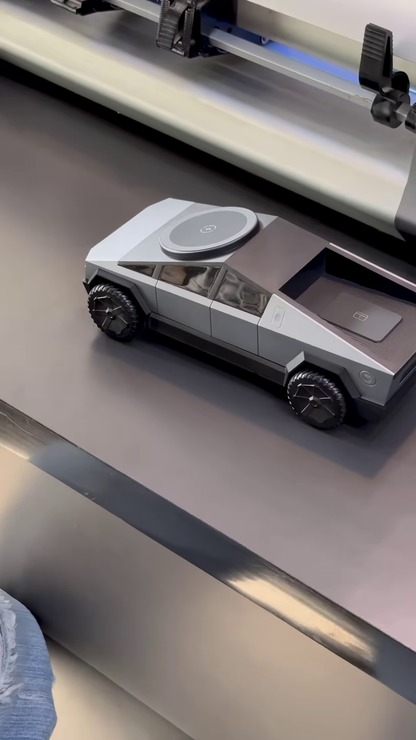 Futuristic Cybertruck Design Wireless Charging Station – 3-in-1 Charger for Phone, Earbuds & Smartwatch