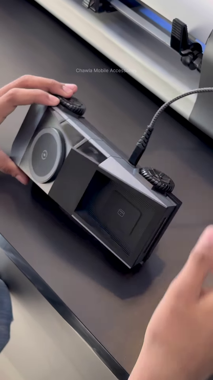 Futuristic Cybertruck Design Wireless Charging Station – 3-in-1 Charger for Phone, Earbuds & Smartwatch