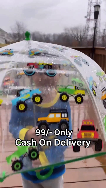 Transparent Kids Umbrella with Colorful Vehicle Print – Dome-Shaped Rain Protection for Boys & Girls