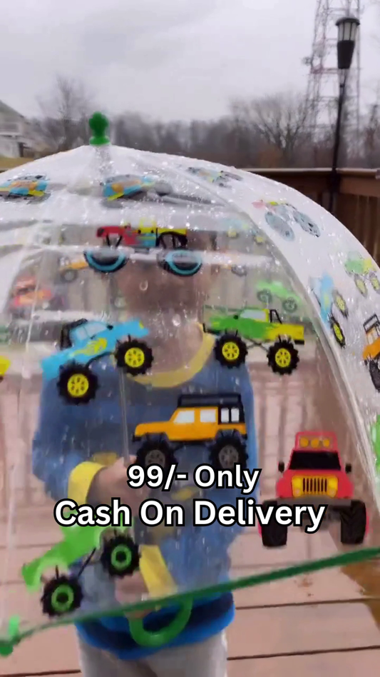 Transparent Kids Umbrella with Colorful Vehicle Print – Dome-Shaped Rain Protection for Boys & Girls
