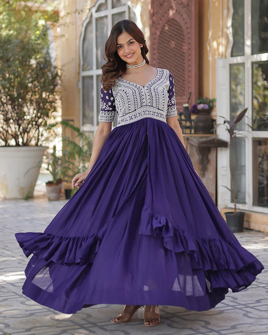 Pista Color Silver Glossy Embroidered Lehenga Choli