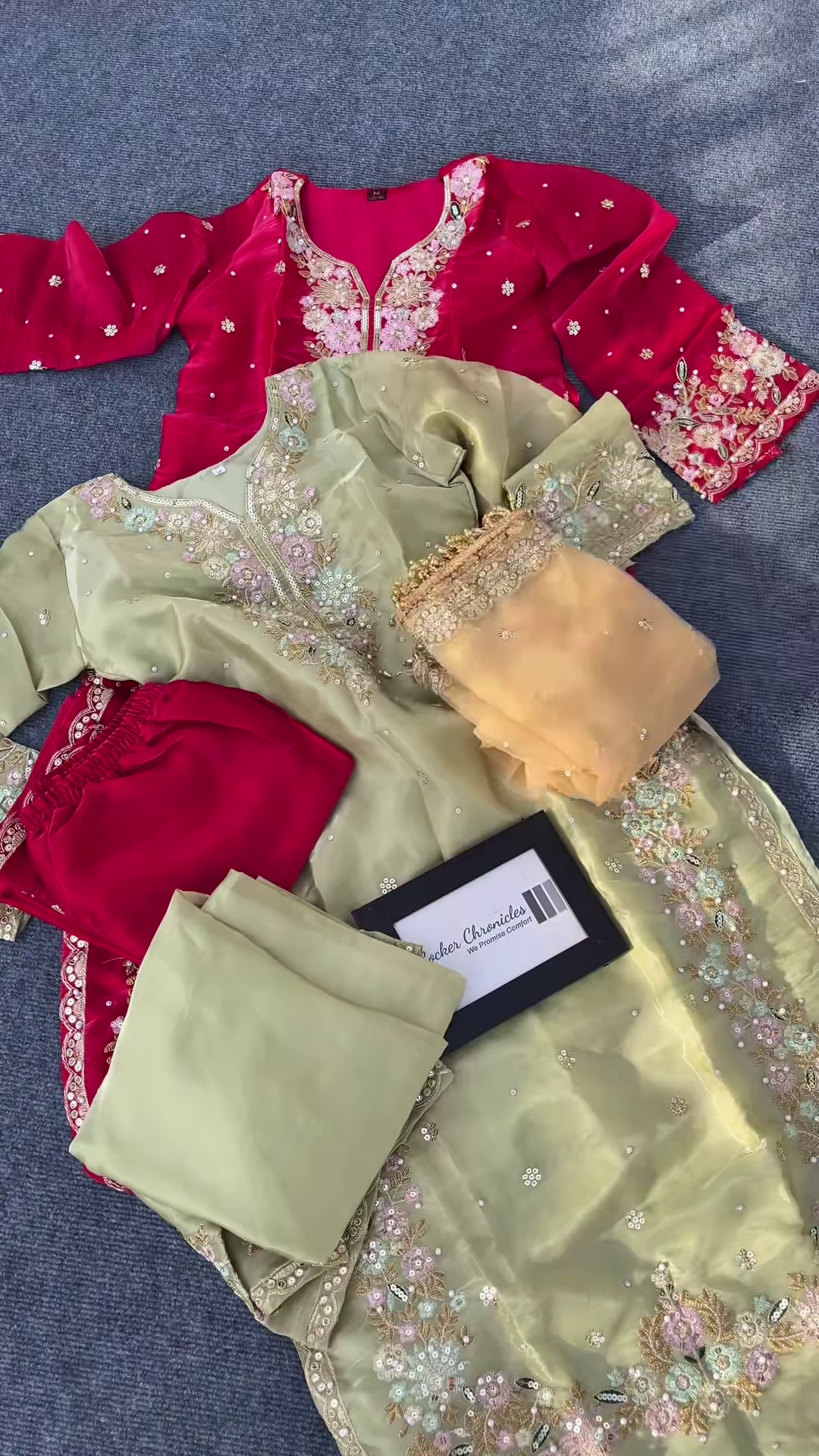 Red Embroidered Party Wear Kurti with Pearl & Mirror Work – Traditional Glam Look for Festive Occasions