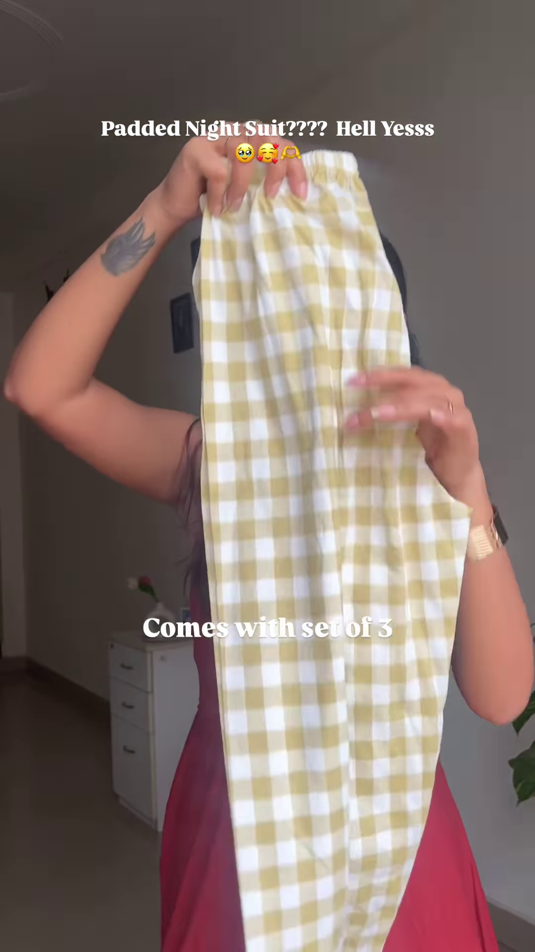 Padded Cotton Night Suit – Yellow Gingham Co-Ord Set for Ultimate Comfort & Style