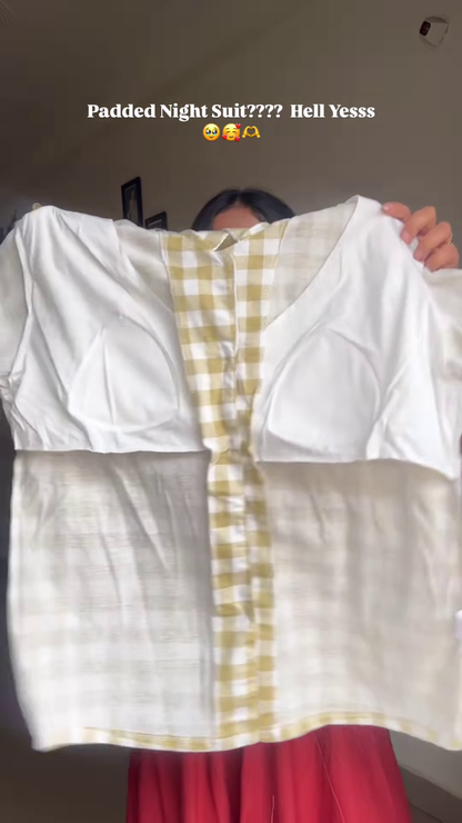 Padded Cotton Night Suit – Yellow Gingham Co-Ord Set for Ultimate Comfort & Style