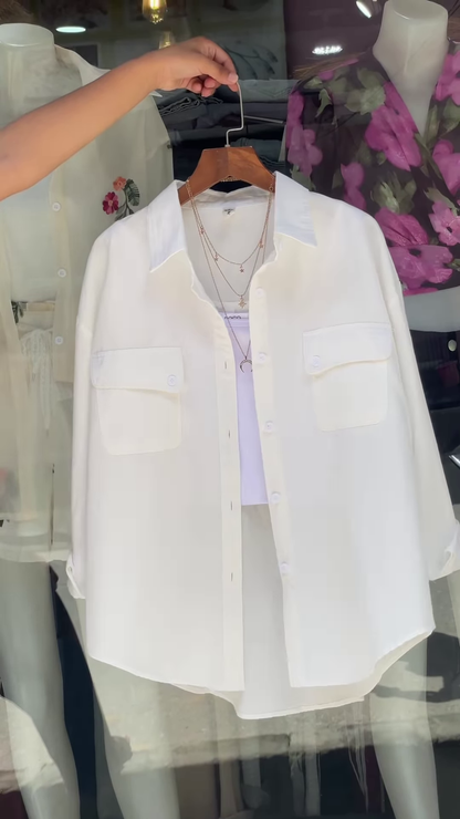 Vibrant Green Oversized Button-Down Shirt – Women’s Stylish Casual Top with Pockets