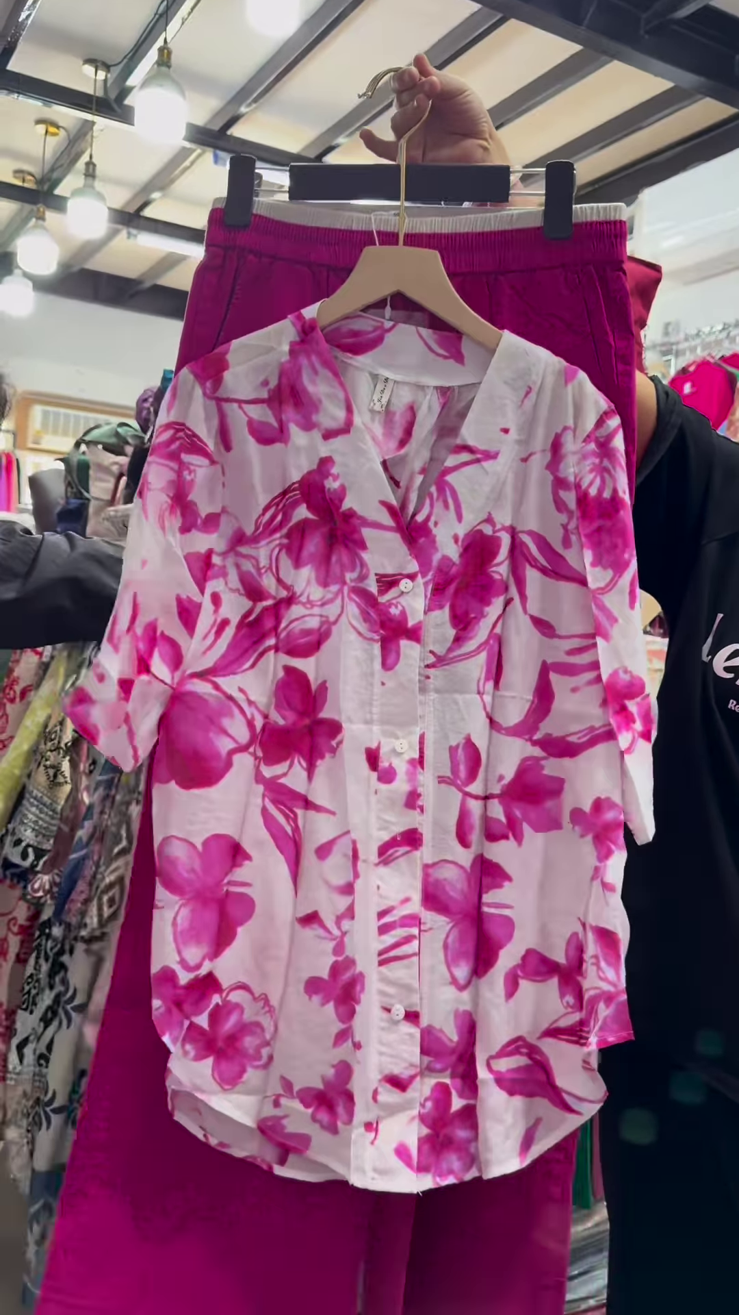 Unisex Geometric Print Button-Up Shirt with Solid Green Skirt – Contemporary Streetwear Fusion