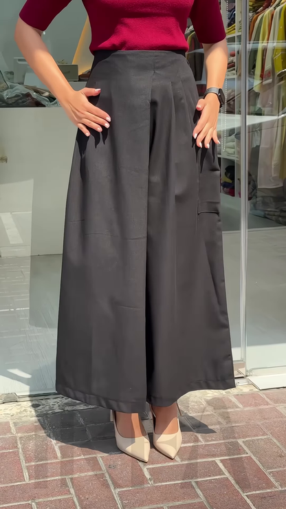 Women’s Mustard Short Sleeve T-Shirt with White Wide-Leg Pants – Minimalist Streetwear Look