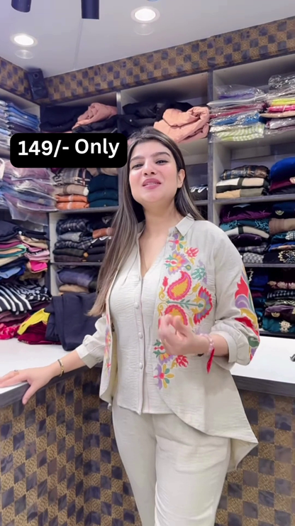 Light Beige Embroidered Kurta with Multicolor Threadwork – Festive Ethnicwear for Retail Displays