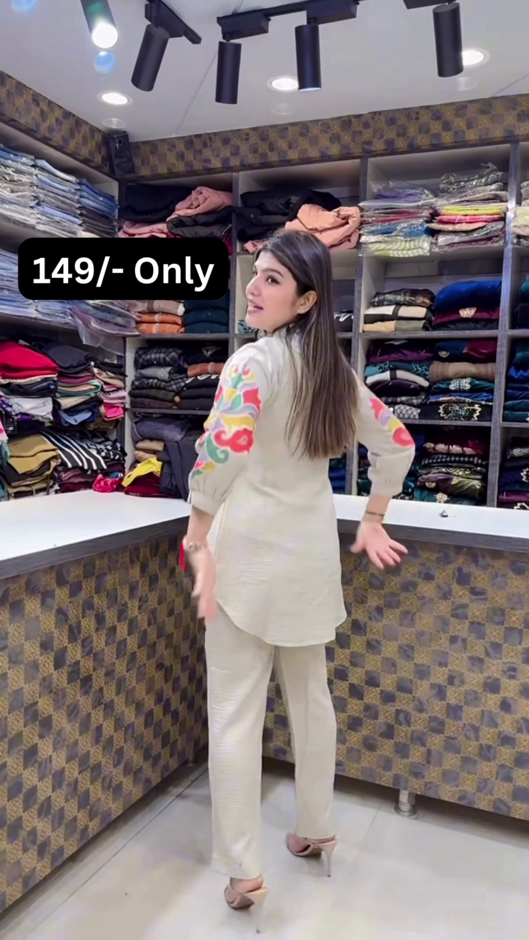 Light Beige Embroidered Kurta with Multicolor Threadwork – Festive Ethnicwear for Retail Displays