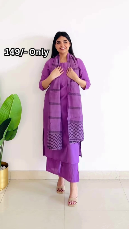 Women’s Black Kurti with Printed Shawl Dupatta