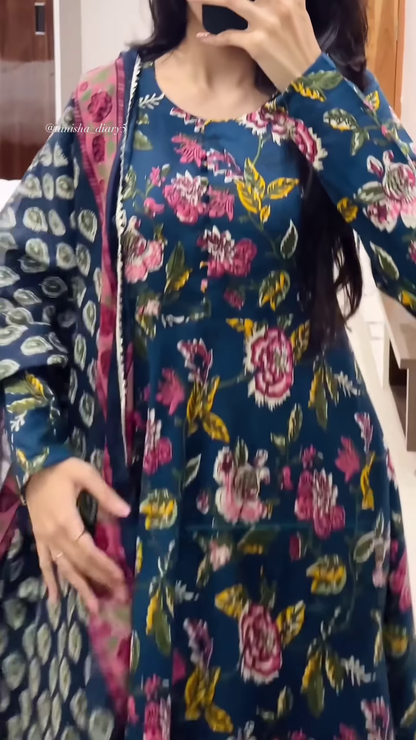 Women’s Yellow Floral Printed Kurti with Red Neckline Border – Ethnic Everyday Ensemble with Seasonal Charm