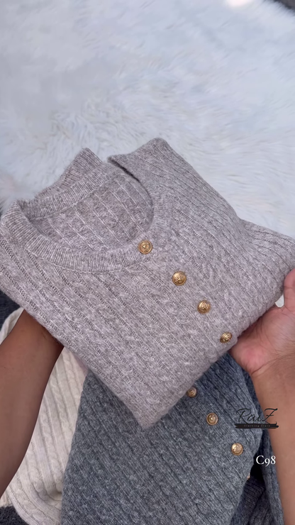 Gold-Button Cable Cardigan – Luxe, Cozy, and Timelessly Chic ✨🧶