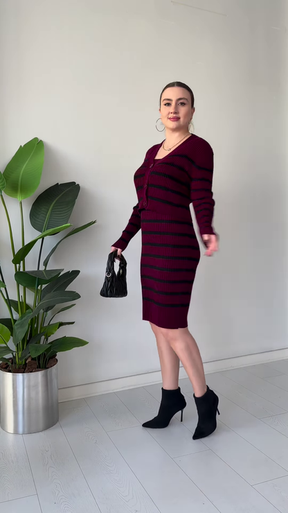 Striped Knit Co‑ord Dress Set – Chic, Stretchy, and Ready to Dress Up or Down