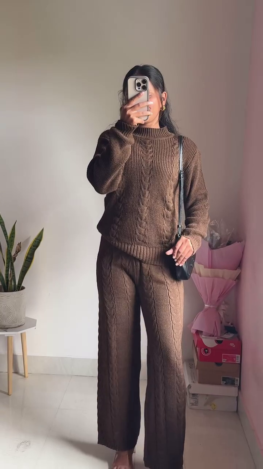 Knitted Sweater & Jogger Co-ord Set 🧶 Available in Maroon & Brown Variants