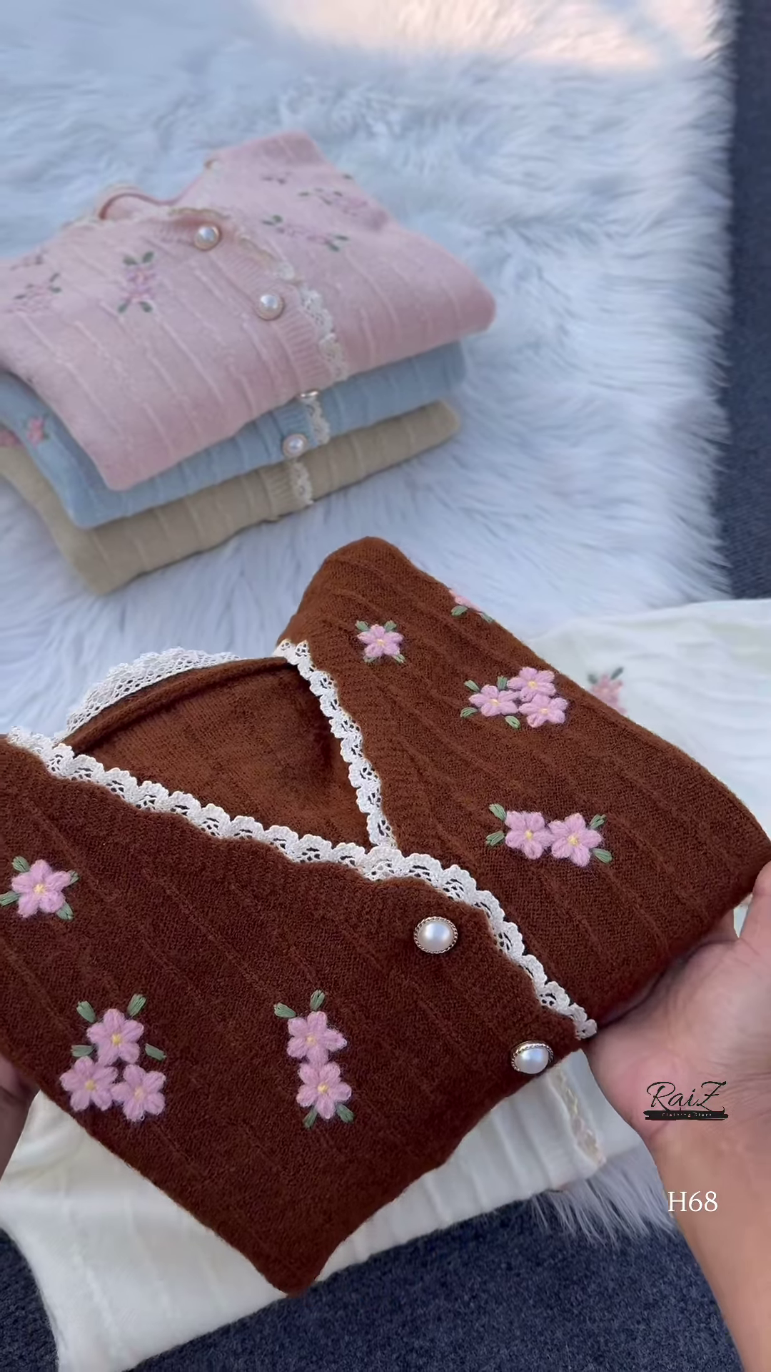 Lace-Trimmed Floral Embroidered Cardigans 🌷 Available in Pink, White & Brown