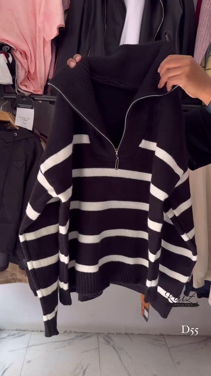 Striped Knit Sweater Collection 🧶 Half-Zip & Crew Styles – Cream, Blue, Red & More