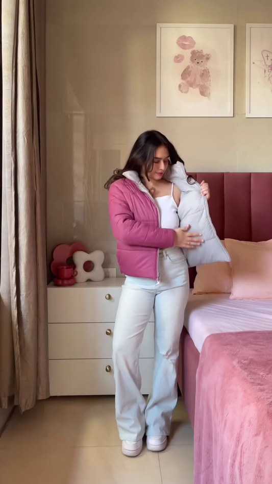 Reversible Jacket 🧥 Pink & Grey – Dual-Sided Winterwear for Style Flexibility
