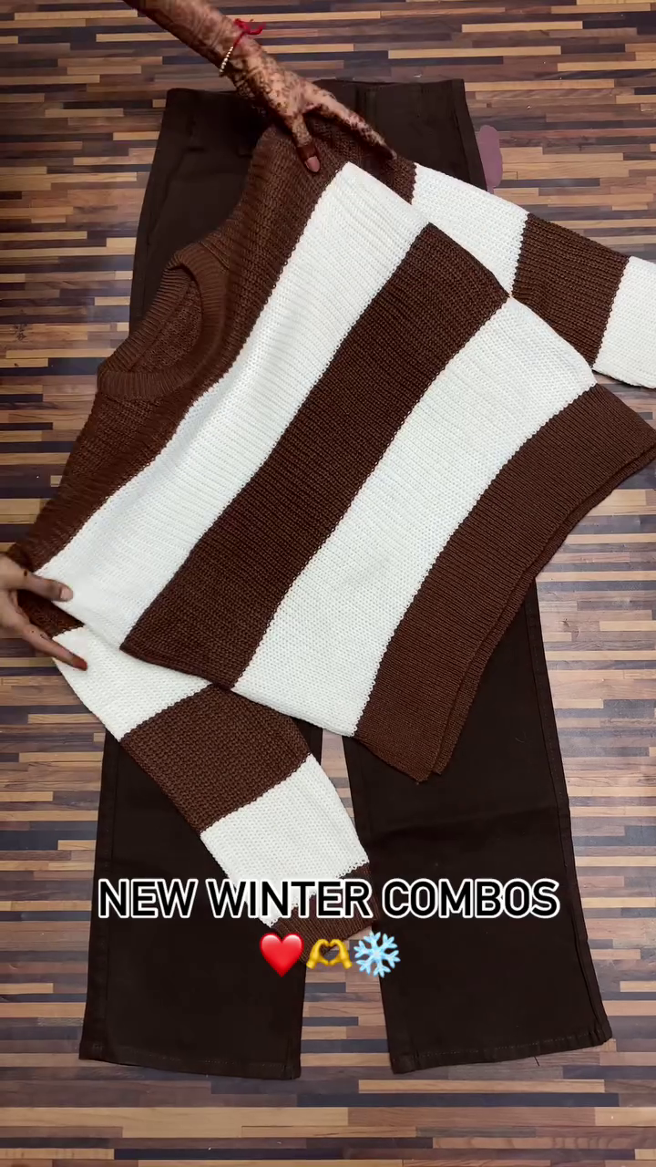Winter Knitwear Combos ❄️ Cozy Sweaters with White & Black Pants – Floral, Wavy & Geometric Styles