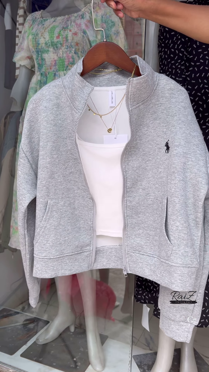 Zip-Up Layered Jackets 🧥✨ With High Collars & Gold Necklace Styling – Beige, White & Brown Variants