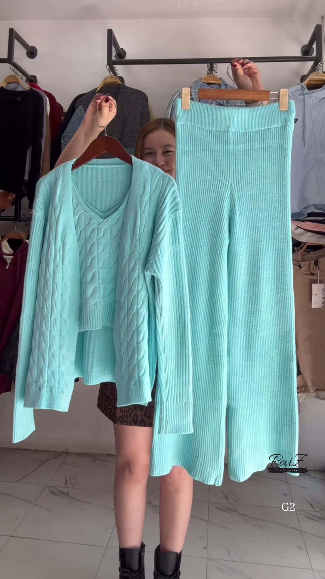 Textured Knit Co-ord Sets 🧶🩶 With Cardigans & V-Neck Sweaters – Black, Blue & Grey Variants