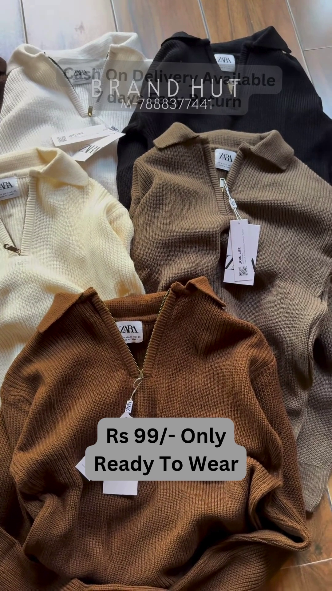 Solid Knit Sweaters 🧶🧺 With Ribbed Texture – Brown, White, Cream & Black Variants