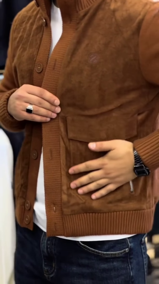 Textured Button-Up Knit Jacket 🧥🤎 With Ribbed Trim – Brown Variant