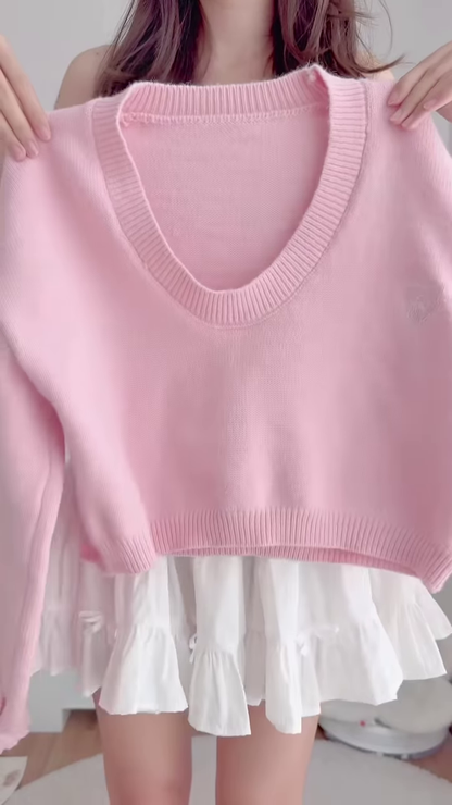 Pastel Knitwear Collection 🧶🎀 With Bow Buttons, Zip Charm & Ribbed Texture – Purple, Blue & Pink Variants