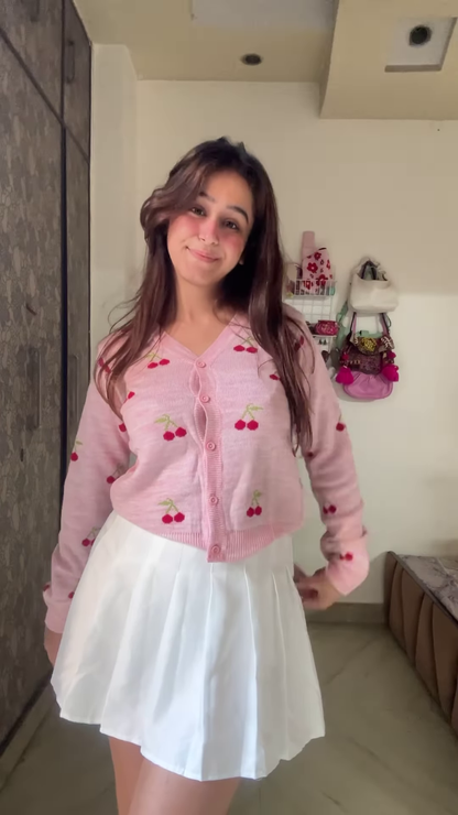 Playful Embroidered Knit Cardigans 🧶🌈🍒 – Cherry, Rainbow & Floral Variants