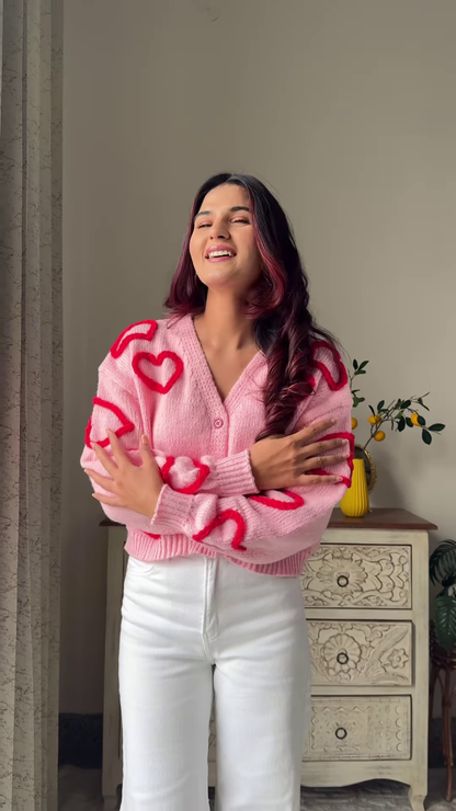 Heart & Ribbon Knitwear Collection 🧶💗 With Embroidery & Bow Accents – Pink & Cream Variants