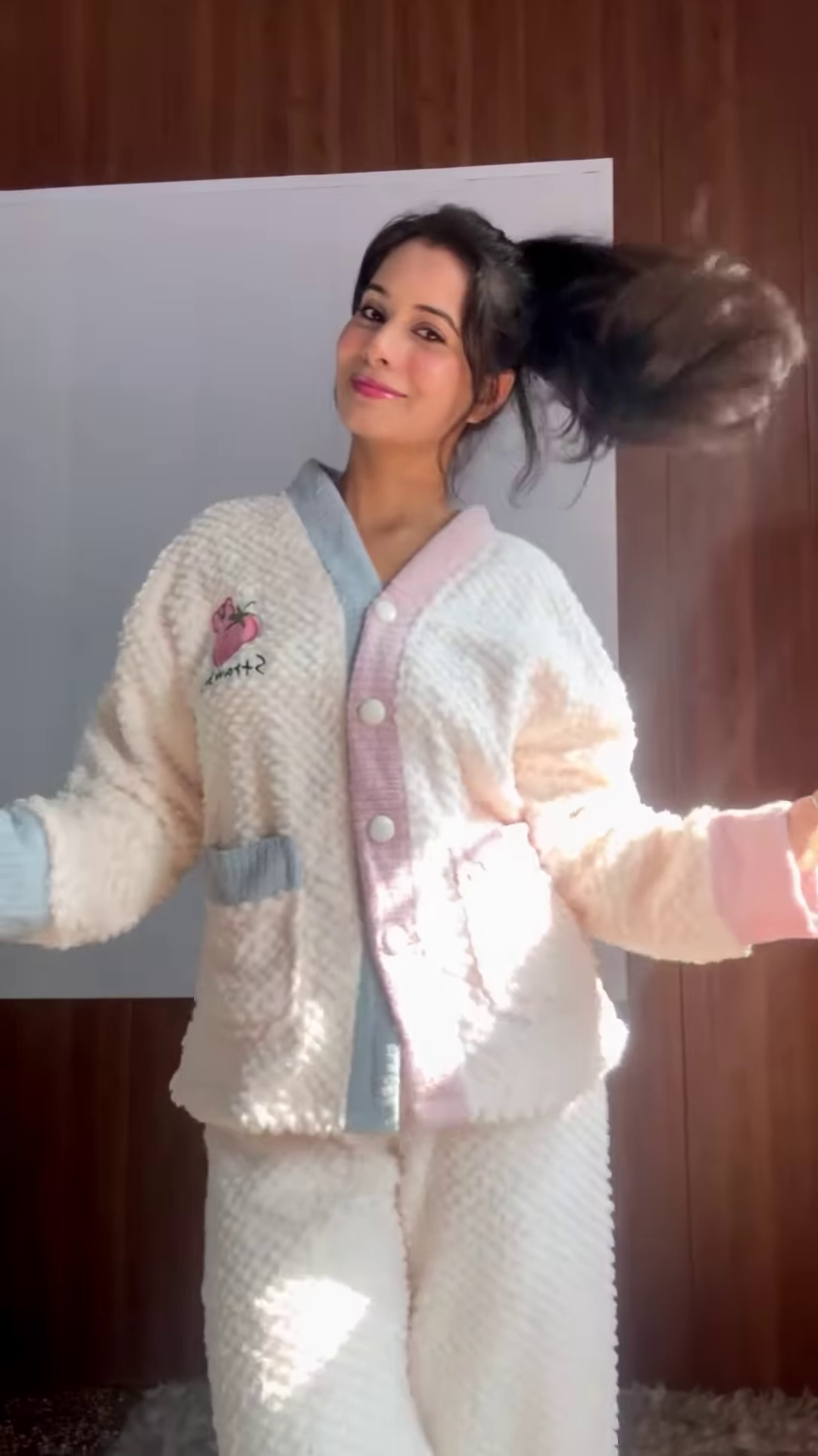 Plush & Fuzzy Co-ord Sets 🧸❄️ With Embroidery & Pastel Charm – Blue, Strawberry & Dog Variants